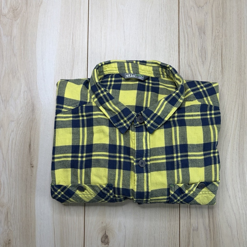 Stio Mens Miter Lightweight Flannel Shirt Yellow Blue Plaid Size XL